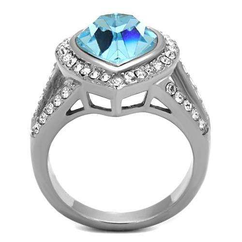 TK1582 - High polished (no plating) Stainless Steel Ring with Top Grade Crystal in Sea Blue - Alamode - Flyclothing LLC