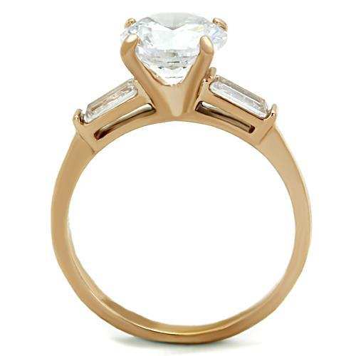 TK1595 - IP Rose Gold(Ion Plating) Stainless Steel Ring with AAA Grade CZ in Clear - Alamode - Flyclothing LLC