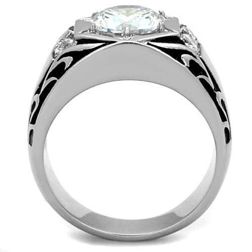 TK1606 - High polished (no plating) Stainless Steel Ring with AAA Grade CZ in Clear - Alamode - Flyclothing LLC