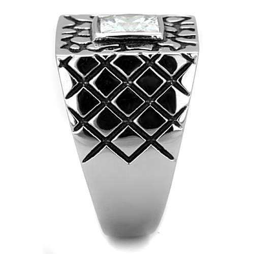 TK1607 - High polished (no plating) Stainless Steel Ring with AAA Grade CZ in Clear - Alamode - Flyclothing LLC