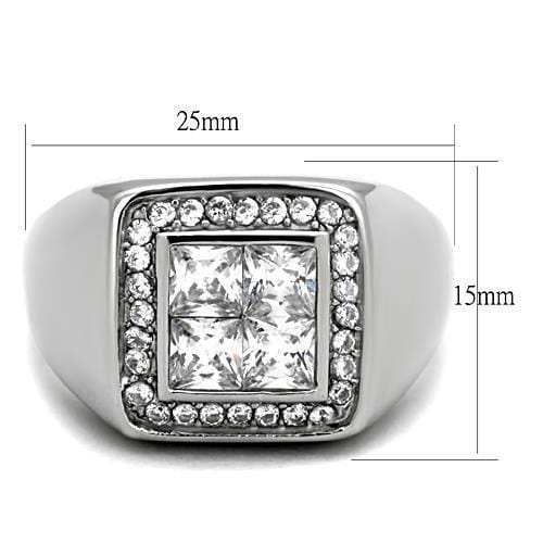 TK1608 - High polished (no plating) Stainless Steel Ring with AAA Grade CZ in Clear - Alamode - Flyclothing LLC