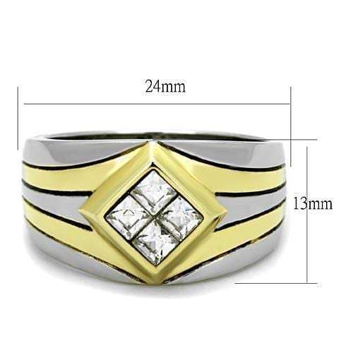 TK1610 - Two-Tone IP Gold (Ion Plating) Stainless Steel Ring with Top Grade Crystal in Clear - Alamode - Flyclothing LLC