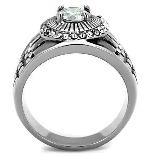 TK1614 - High polished (no plating) Stainless Steel Ring with AAA Grade CZ in Clear - Alamode - Flyclothing LLC