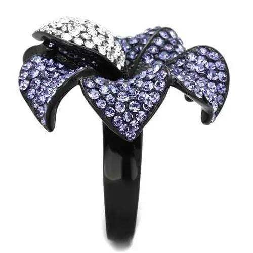 TK1618 - IP Black(Ion Plating) Stainless Steel Ring with Top Grade Crystal in Tanzanite - Alamode - Flyclothing LLC