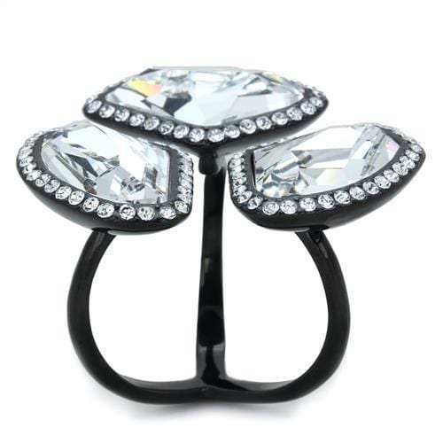 TK1619 - IP Black(Ion Plating) Stainless Steel Ring with Top Grade Crystal in Clear - Alamode - Flyclothing LLC