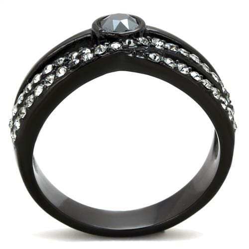 TK1620 - IP Black(Ion Plating) Stainless Steel Ring with Top Grade Crystal in Hematite - Alamode - Flyclothing LLC