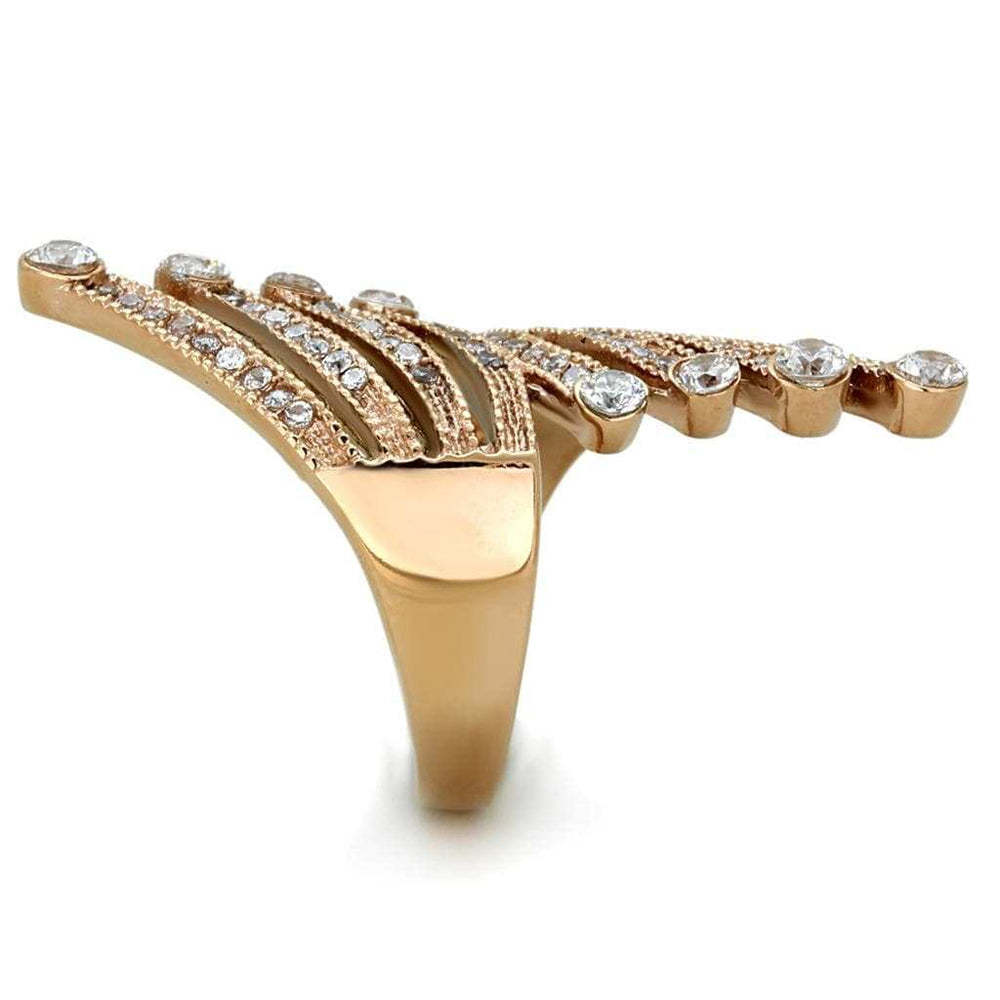 TK1631 - IP Rose Gold(Ion Plating) Stainless Steel Ring with AAA Grade CZ in Clear - Alamode - Flyclothing LLC