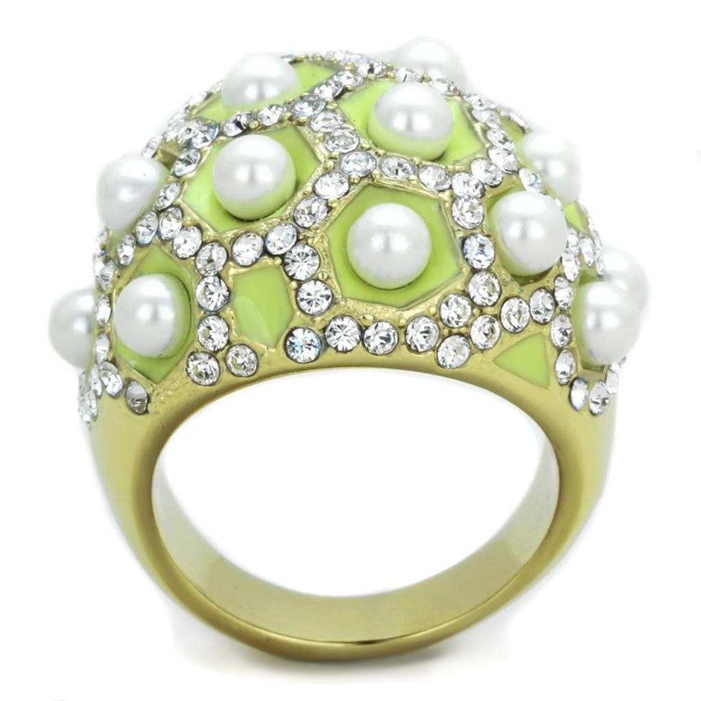 TK1636 - IP Gold(Ion Plating) Stainless Steel Ring with Synthetic Pearl in White - Alamode - Flyclothing LLC