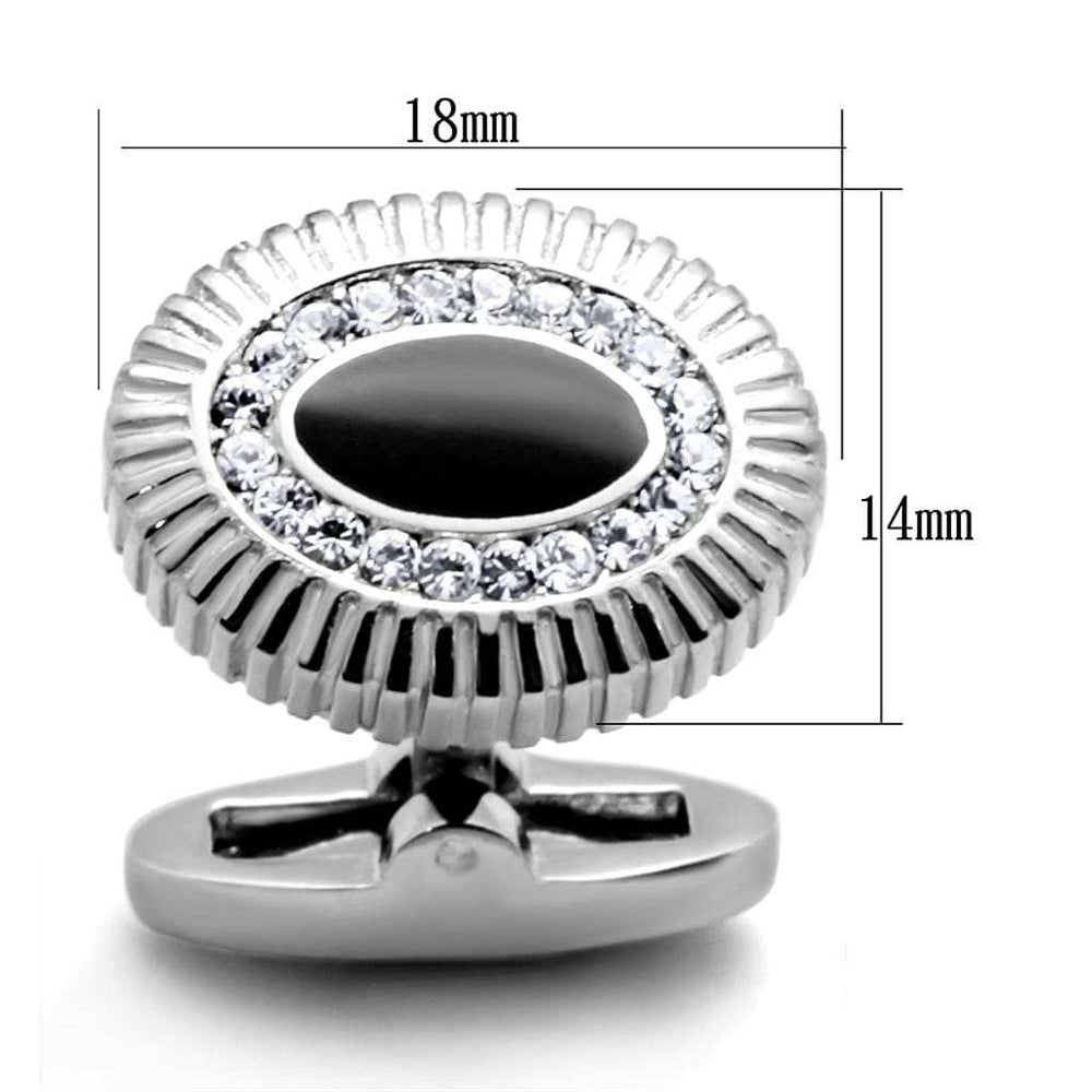 TK1656 - High polished (no plating) Stainless Steel Cufflink with Top Grade Crystal in Clear - Alamode - Flyclothing LLC