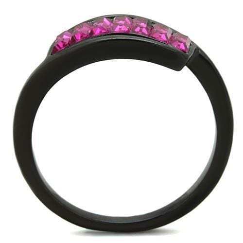 TK1664 - IP Black(Ion Plating) Stainless Steel Ring with Top Grade Crystal in Fuchsia - Alamode - Flyclothing LLC