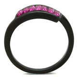 TK1664 - IP Black(Ion Plating) Stainless Steel Ring with Top Grade Crystal in Fuchsia - Alamode - Flyclothing LLC