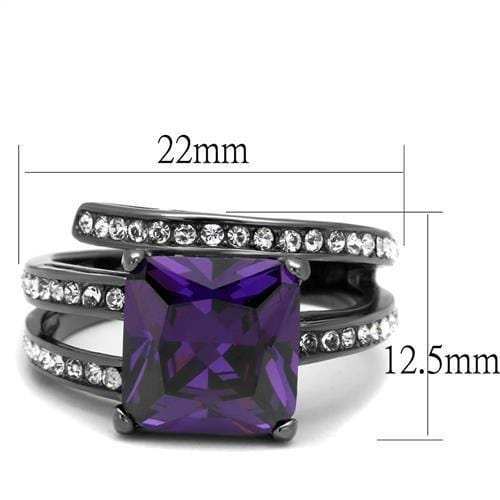 TK1665LJ - IP Light Black (IP Gun) Stainless Steel Ring with AAA Grade CZ in Amethyst - Alamode - Flyclothing LLC