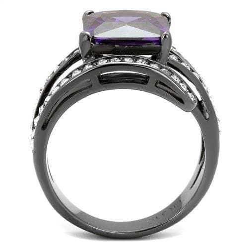 TK1665LJ - IP Light Black (IP Gun) Stainless Steel Ring with AAA Grade CZ in Amethyst - Alamode - Flyclothing LLC