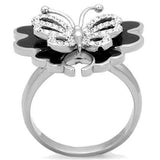 TK1676 - High polished (no plating) Stainless Steel Ring with Top Grade Crystal in Clear - Alamode - Flyclothing LLC