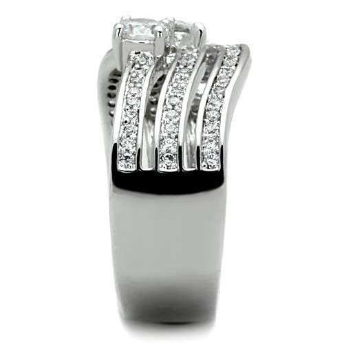 TK1683 - High polished (no plating) Stainless Steel Ring with AAA Grade CZ in Clear - Alamode - Flyclothing LLC
