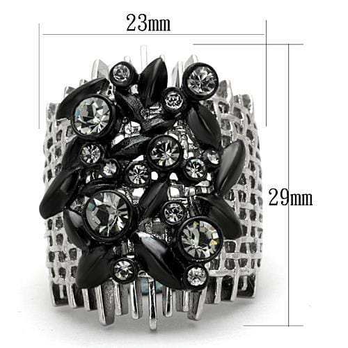 TK1687 - Two-Tone IP Black Stainless Steel Ring with Top Grade Crystal in Black Diamond - Alamode - Flyclothing LLC