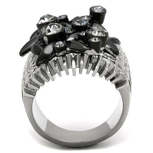 TK1687 - Two-Tone IP Black Stainless Steel Ring with Top Grade Crystal in Black Diamond - Alamode - Flyclothing LLC