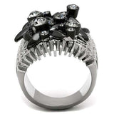 TK1687 - Two-Tone IP Black Stainless Steel Ring with Top Grade Crystal in Black Diamond - Alamode - Flyclothing LLC