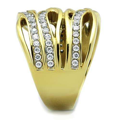 TK1699 - Two-Tone IP Gold (Ion Plating) Stainless Steel Ring with AAA Grade CZ in Clear - Alamode - Flyclothing LLC