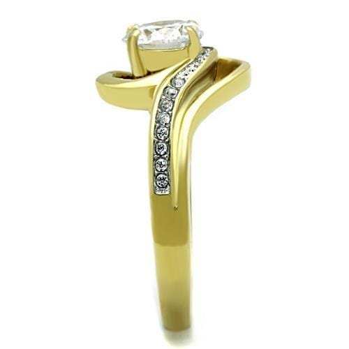 TK1701 - Two-Tone IP Gold (Ion Plating) Stainless Steel Ring with AAA Grade CZ in Clear - Alamode - Flyclothing LLC