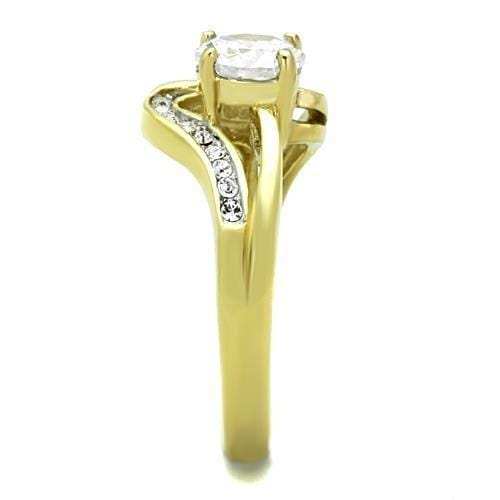 TK1702 - Two-Tone IP Gold (Ion Plating) Stainless Steel Ring with AAA Grade CZ in Clear - Alamode - Flyclothing LLC