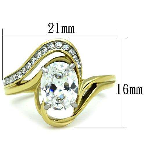 TK1703 - Two-Tone IP Gold (Ion Plating) Stainless Steel Ring with AAA Grade CZ in Clear - Alamode - Flyclothing LLC