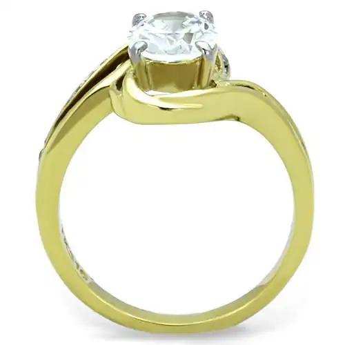 TK1703 - Two-Tone IP Gold (Ion Plating) Stainless Steel Ring with AAA Grade CZ in Clear - Alamode - Flyclothing LLC