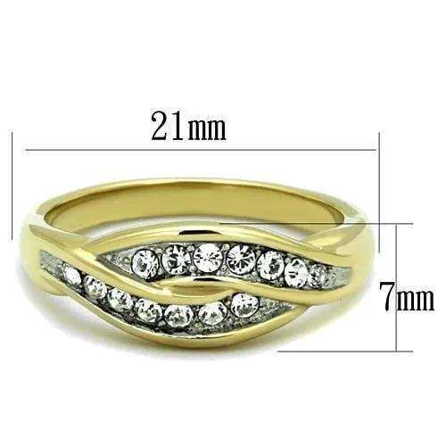 TK1704 - Two-Tone IP Gold (Ion Plating) Stainless Steel Ring with Top Grade Crystal in Clear - Alamode - Flyclothing LLC