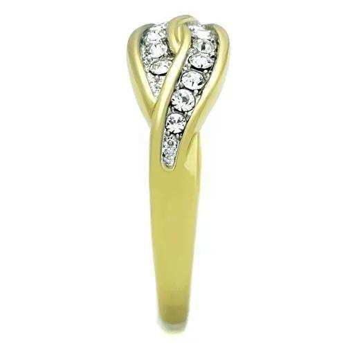 TK1704 - Two-Tone IP Gold (Ion Plating) Stainless Steel Ring with Top Grade Crystal in Clear - Alamode - Flyclothing LLC