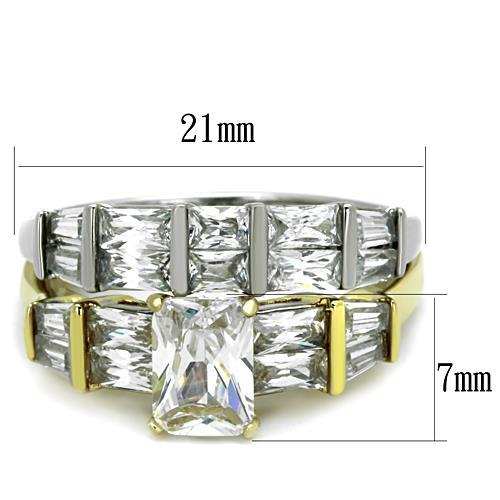 TK1708 - Two-Tone IP Gold (Ion Plating) Stainless Steel Ring with AAA Grade CZ in Clear - Alamode - Flyclothing LLC