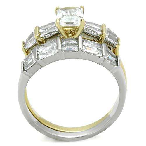 TK1708 - Two-Tone IP Gold (Ion Plating) Stainless Steel Ring with AAA Grade CZ in Clear - Alamode - Flyclothing LLC