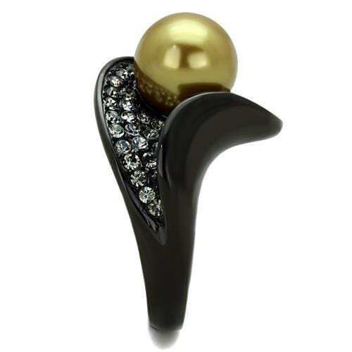 TK1732 - IP Black(Ion Plating) Stainless Steel Ring with Synthetic Pearl in Champagne - Alamode - Flyclothing LLC