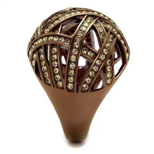 TK1734LC - IP Coffee light Stainless Steel Ring with Top Grade Crystal in Citrine Yellow - Alamode - Flyclothing LLC