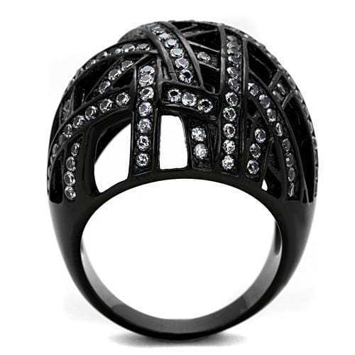 TK1734 - IP Black(Ion Plating) Stainless Steel Ring with AAA Grade CZ in Clear - Alamode - Flyclothing LLC