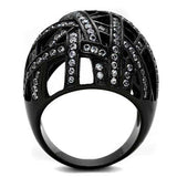 TK1734 - IP Black(Ion Plating) Stainless Steel Ring with AAA Grade CZ in Clear - Alamode - Flyclothing LLC
