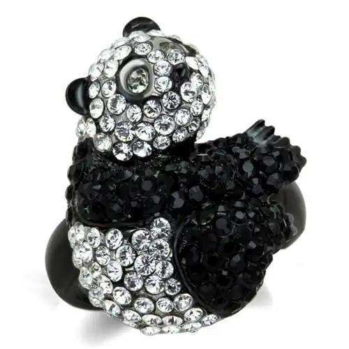 TK1735 - Two-Tone IP Black Stainless Steel Ring with Top Grade Crystal in Black Diamond - Alamode - Flyclothing LLC