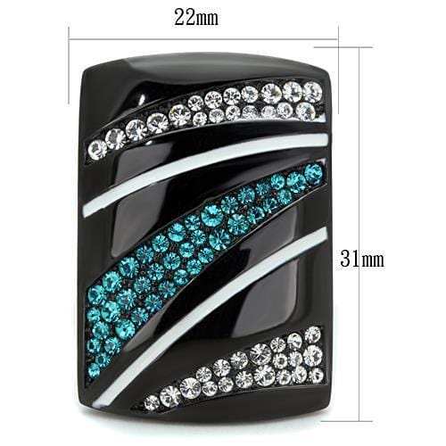 TK1736 - IP Black(Ion Plating) Stainless Steel Ring with Top Grade Crystal in Blue Zircon - Alamode - Flyclothing LLC