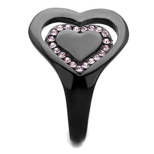 TK1737 - IP Black(Ion Plating) Stainless Steel Ring with Top Grade Crystal in Light Rose - Alamode - Flyclothing LLC