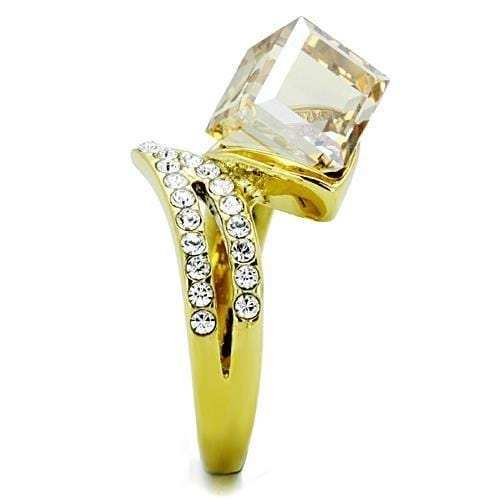 TK1745 - IP Gold(Ion Plating) Stainless Steel Ring with Top Grade Crystal in Champagne - Alamode - Flyclothing LLC