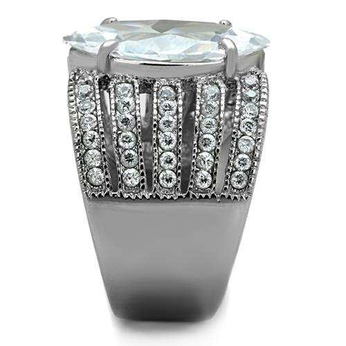 TK1752 - High polished (no plating) Stainless Steel Ring with AAA Grade CZ in Clear - Alamode - Flyclothing LLC