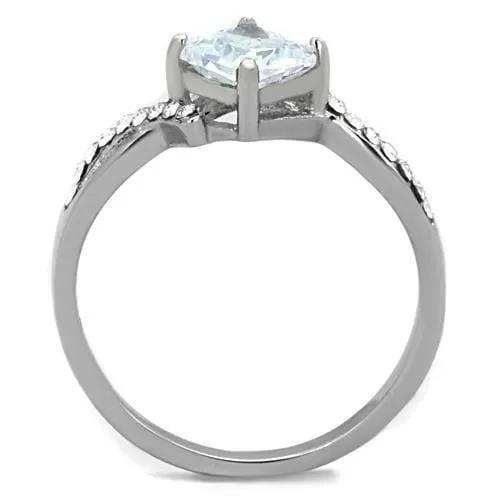 TK1761 - High polished (no plating) Stainless Steel Ring with AAA Grade CZ in Clear - Alamode - Flyclothing LLC