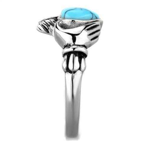 TK1770 - High polished (no plating) Stainless Steel Ring with Synthetic Turquoise in Sea Blue - Alamode - Flyclothing LLC
