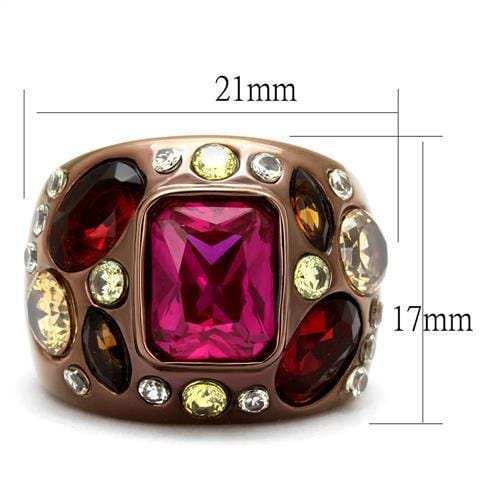 TK1790LC - IP Coffee light Stainless Steel Ring with AAA Grade CZ in Ruby - Alamode - Flyclothing LLC