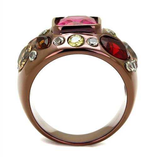 TK1790LC - IP Coffee light Stainless Steel Ring with AAA Grade CZ in Ruby - Alamode - Flyclothing LLC