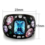 TK1790 - IP Black(Ion Plating) Stainless Steel Ring with AAA Grade CZ in Sea Blue - Alamode - Flyclothing LLC