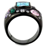 TK1790 - IP Black(Ion Plating) Stainless Steel Ring with AAA Grade CZ in Sea Blue - Alamode - Flyclothing LLC