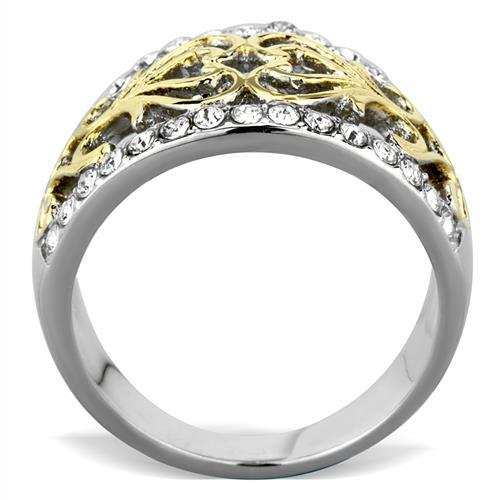 TK1792 - Two-Tone IP Gold (Ion Plating) Stainless Steel Ring with Top Grade Crystal in Clear - Alamode - Flyclothing LLC