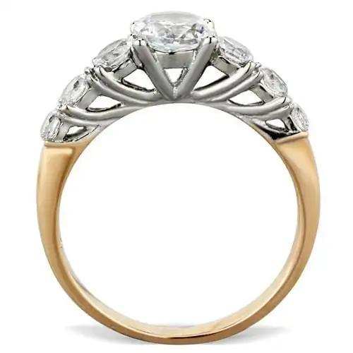 TK1794 - Two-Tone IP Rose Gold Stainless Steel Ring with AAA Grade CZ in Clear - Alamode - Flyclothing LLC