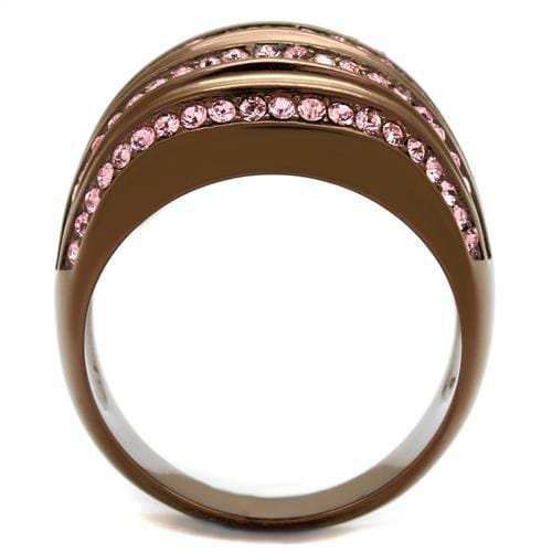TK1789LC - IP Coffee light Stainless Steel Ring with Top Grade Crystal in Light Rose - Alamode - Flyclothing LLC