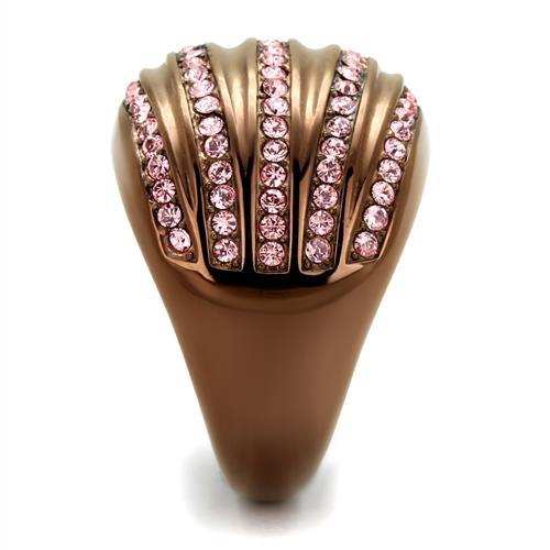 TK1789LC - IP Coffee light Stainless Steel Ring with Top Grade Crystal in Light Rose - Alamode - Flyclothing LLC